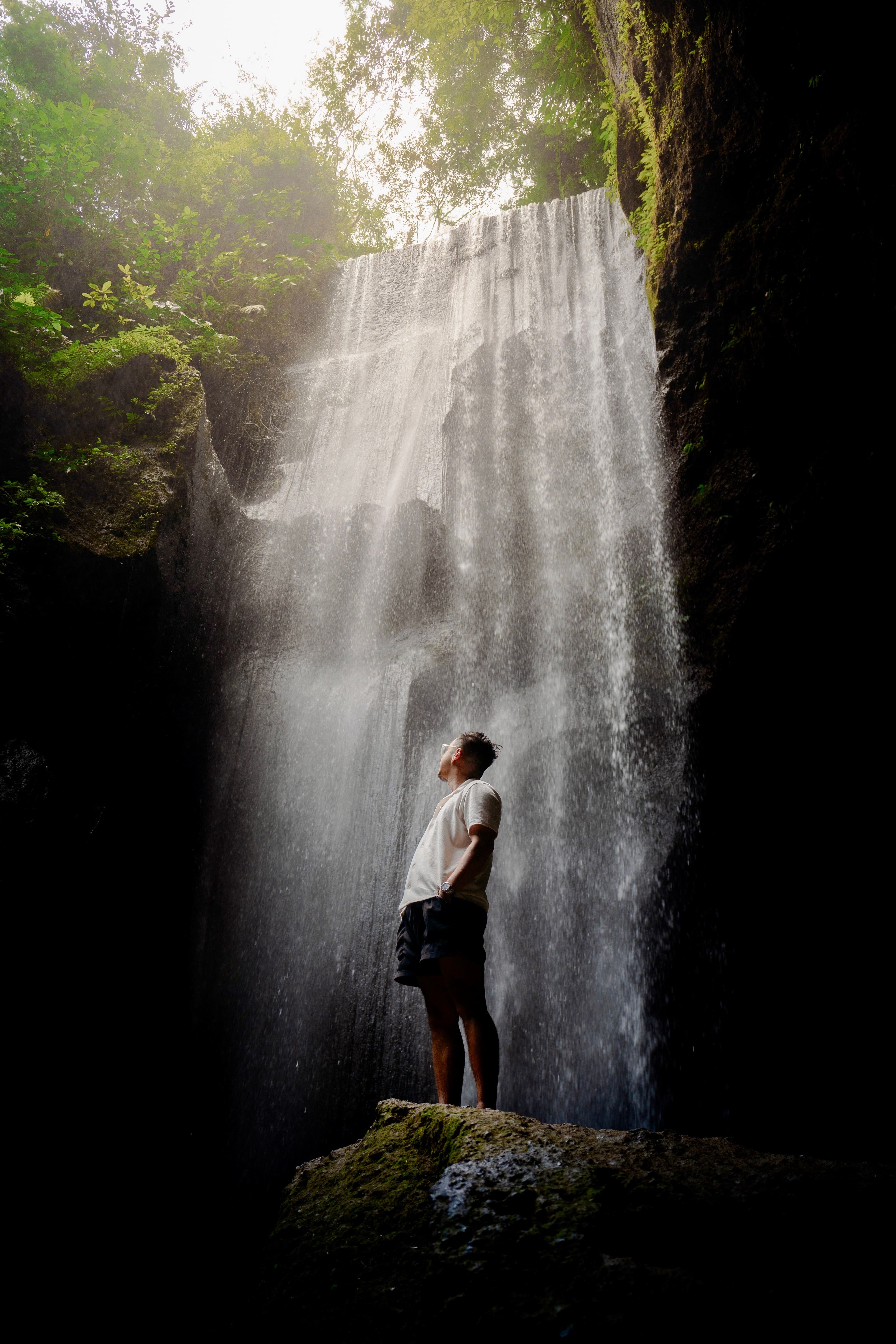 waterfall vietnam man under inspiring
