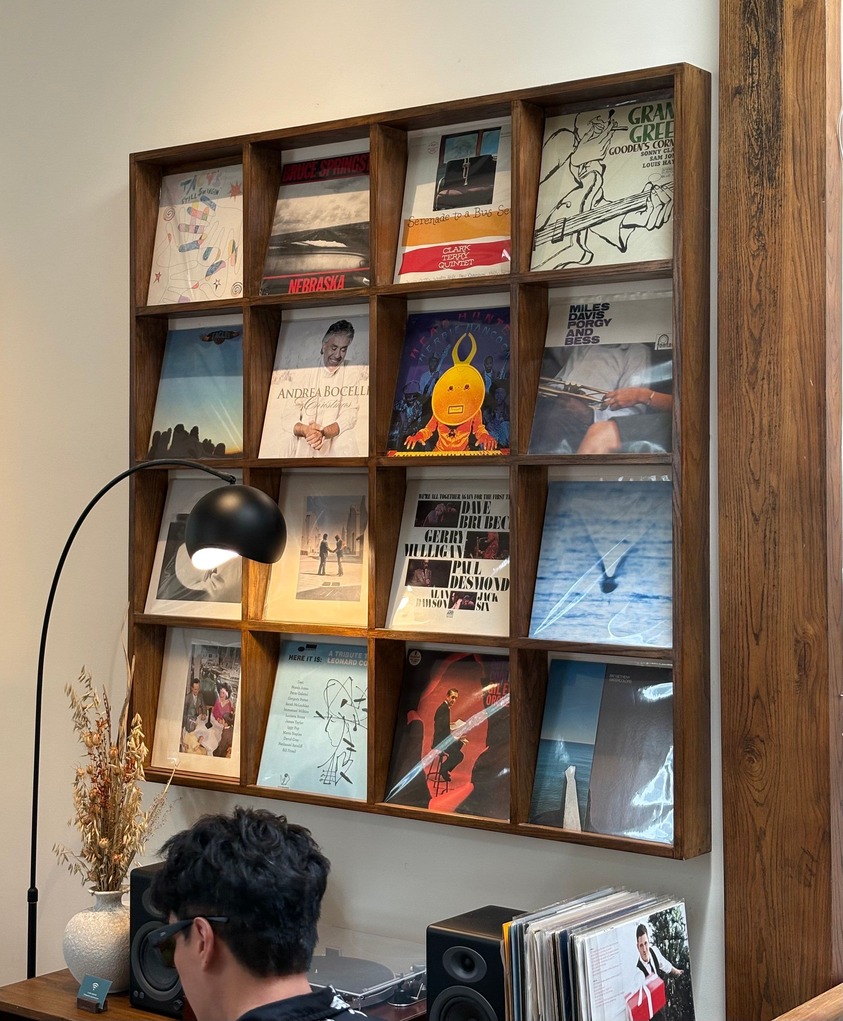 vinyl records on the shelf at 16 grams cafe 