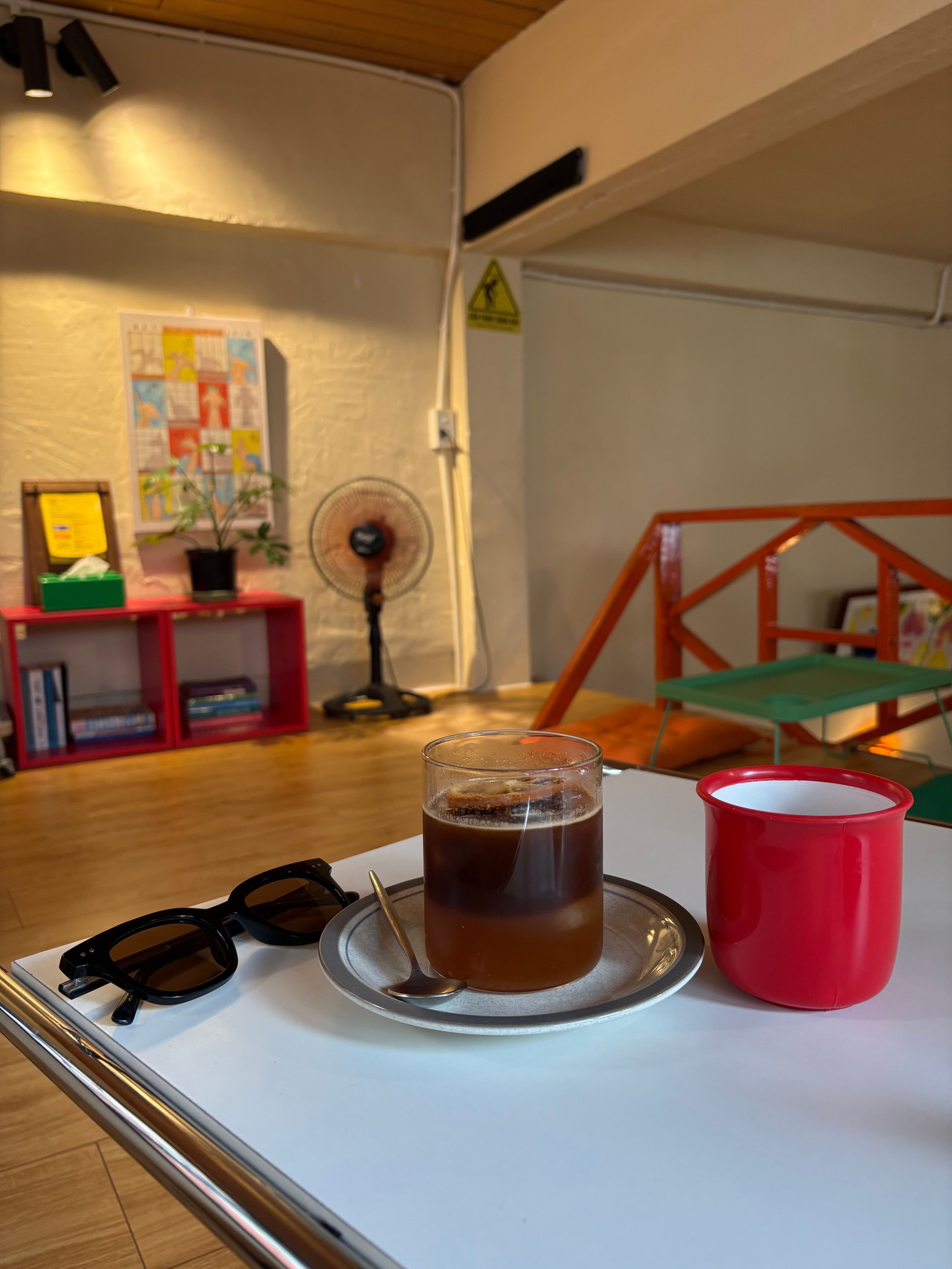 coffee drinks and glasses on the table 