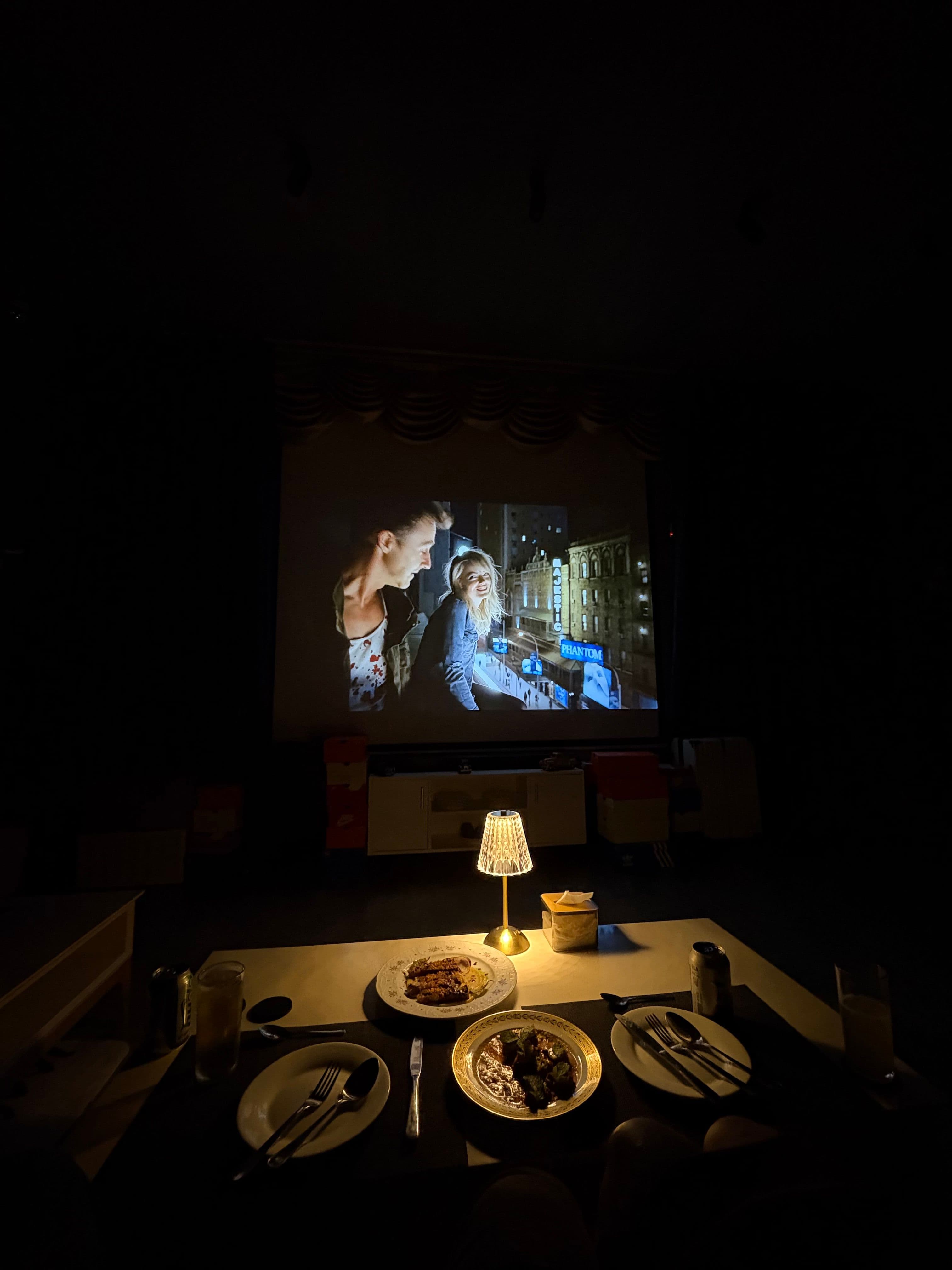 birdman on the screen at marquee dining