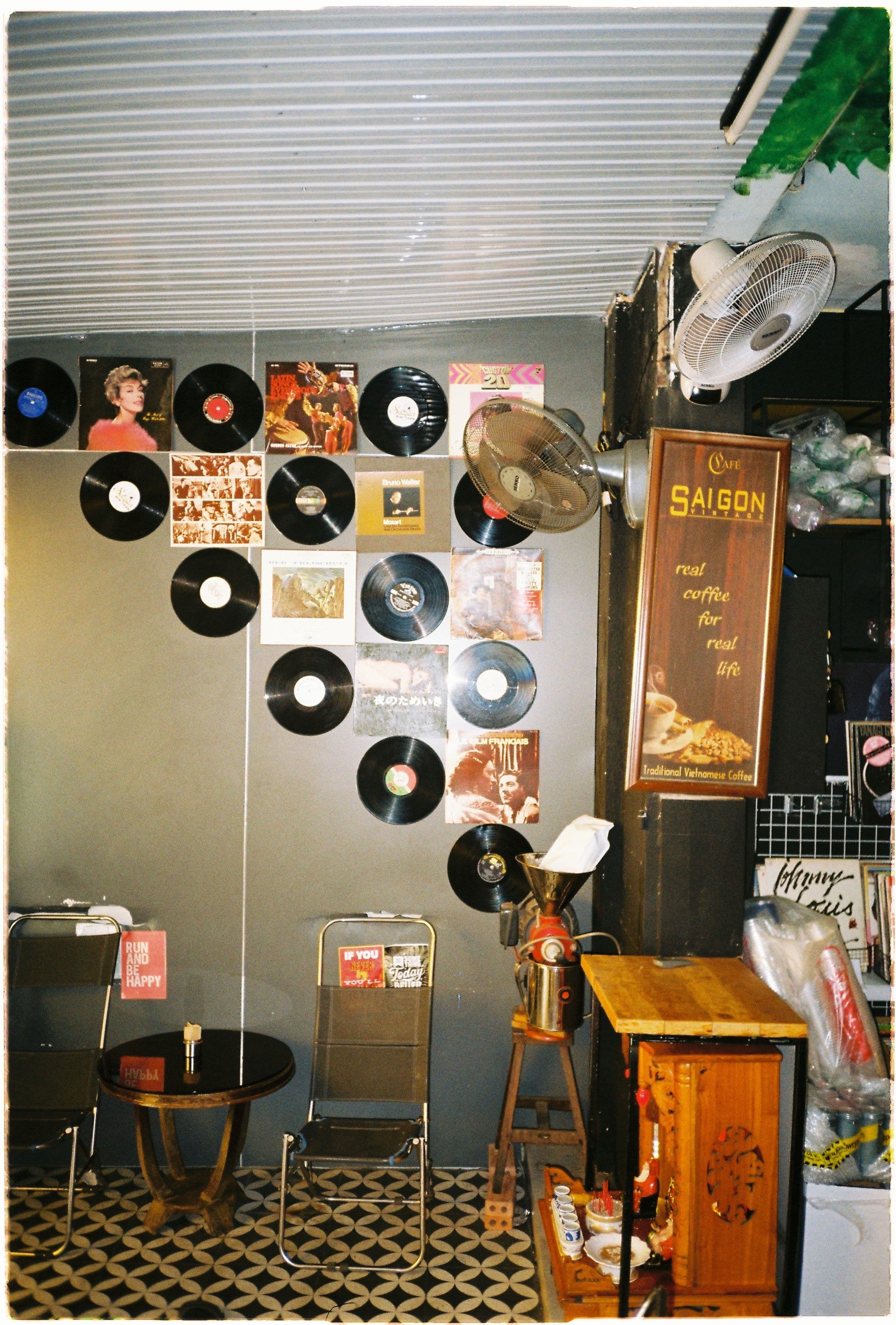 vinyl records on the wall 